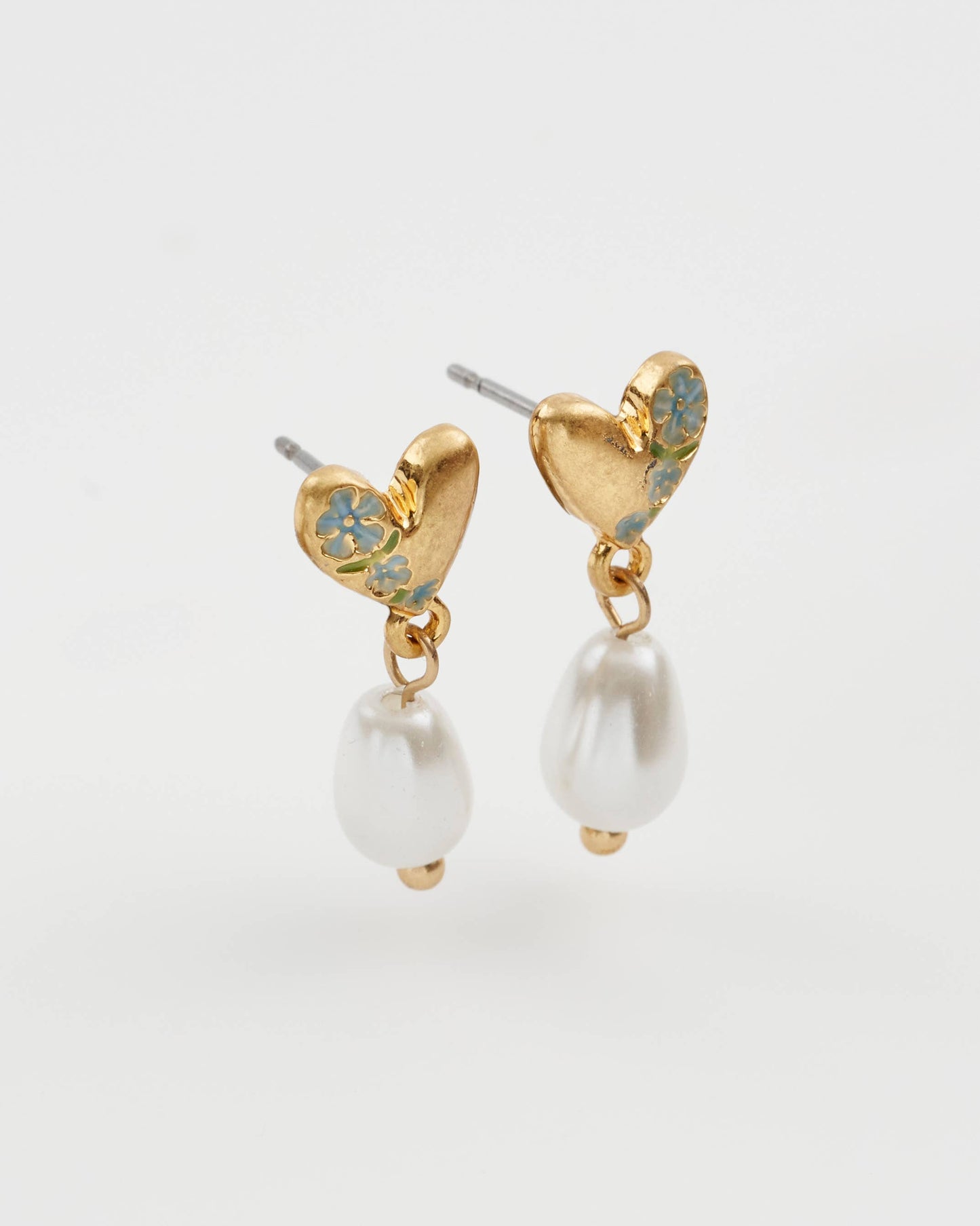 Fable England -  Forget-Me-Not Heart & Pearl Earrings