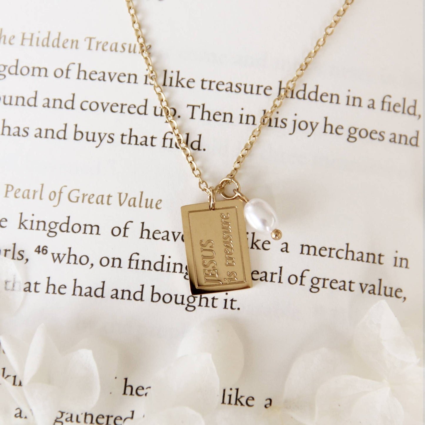 LoveStory - Parable of the Pearl Matt 13:45-46 Gold Necklace