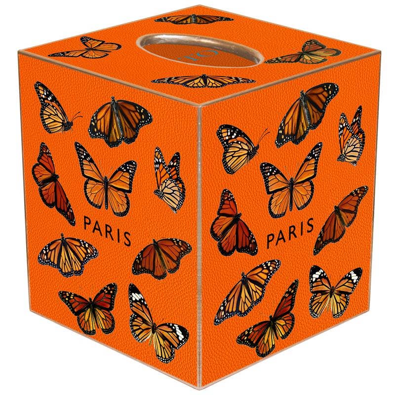 TB9100- Paris Monarch Orange Tissue Box Cover: Kraft Paper