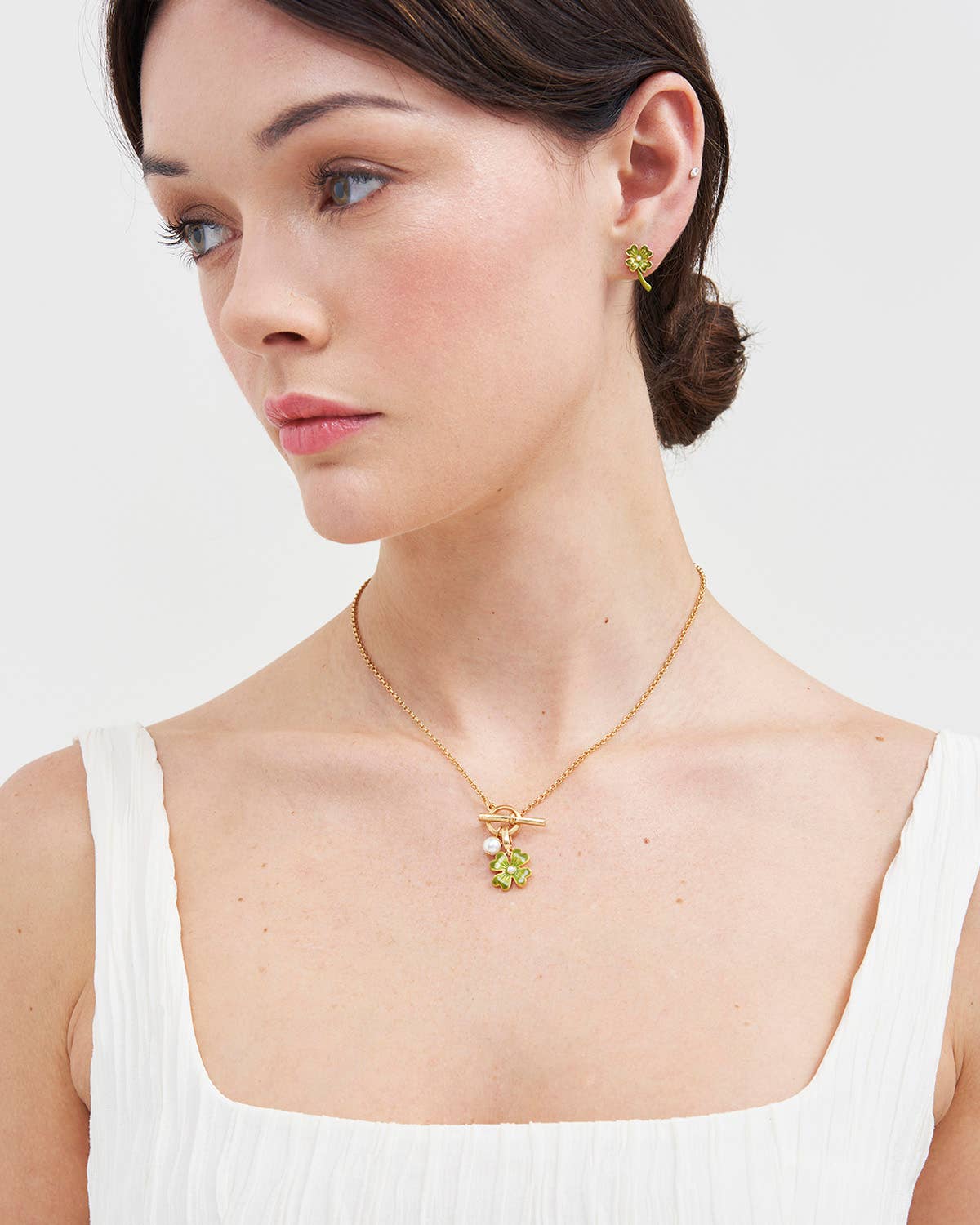 Fable England -  Lucky Clover Pearl Toggle Necklace