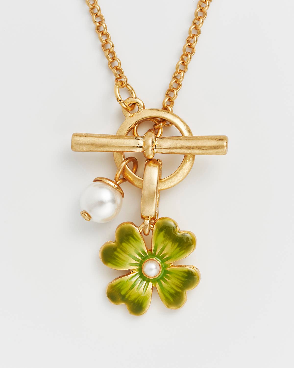 Fable England -  Lucky Clover Pearl Toggle Necklace