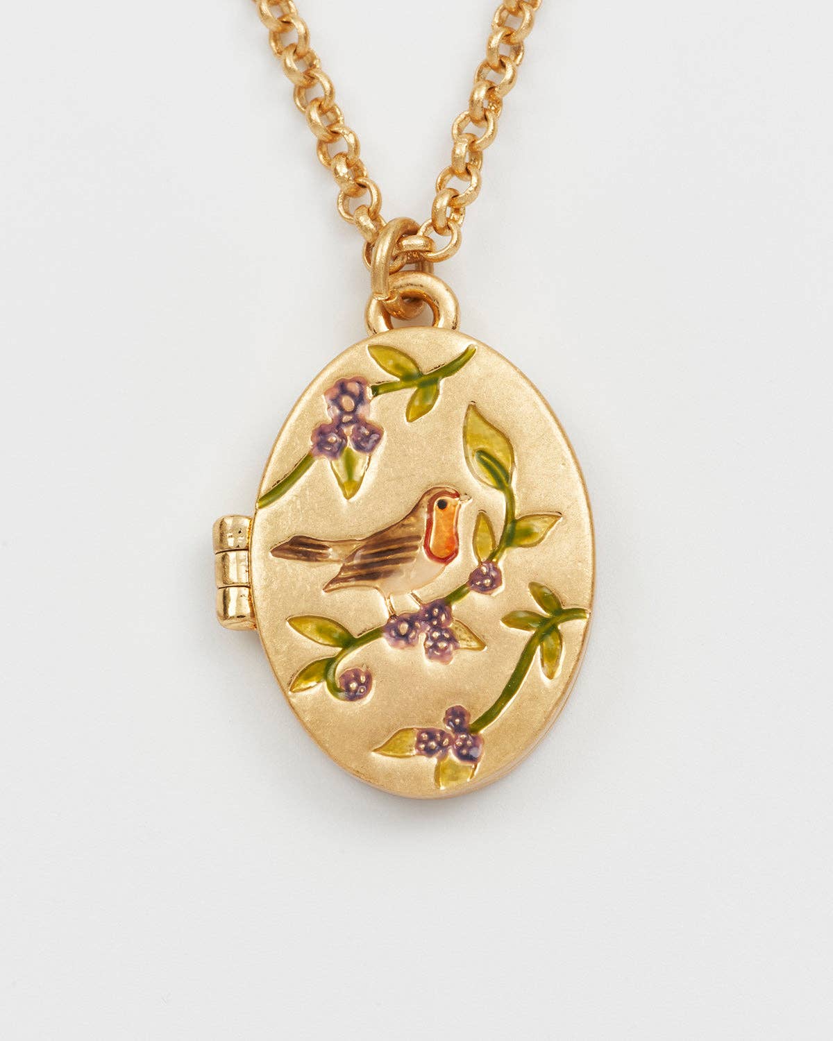 Fable England -  Robin & Blackberry Gold Oval Locket Necklace