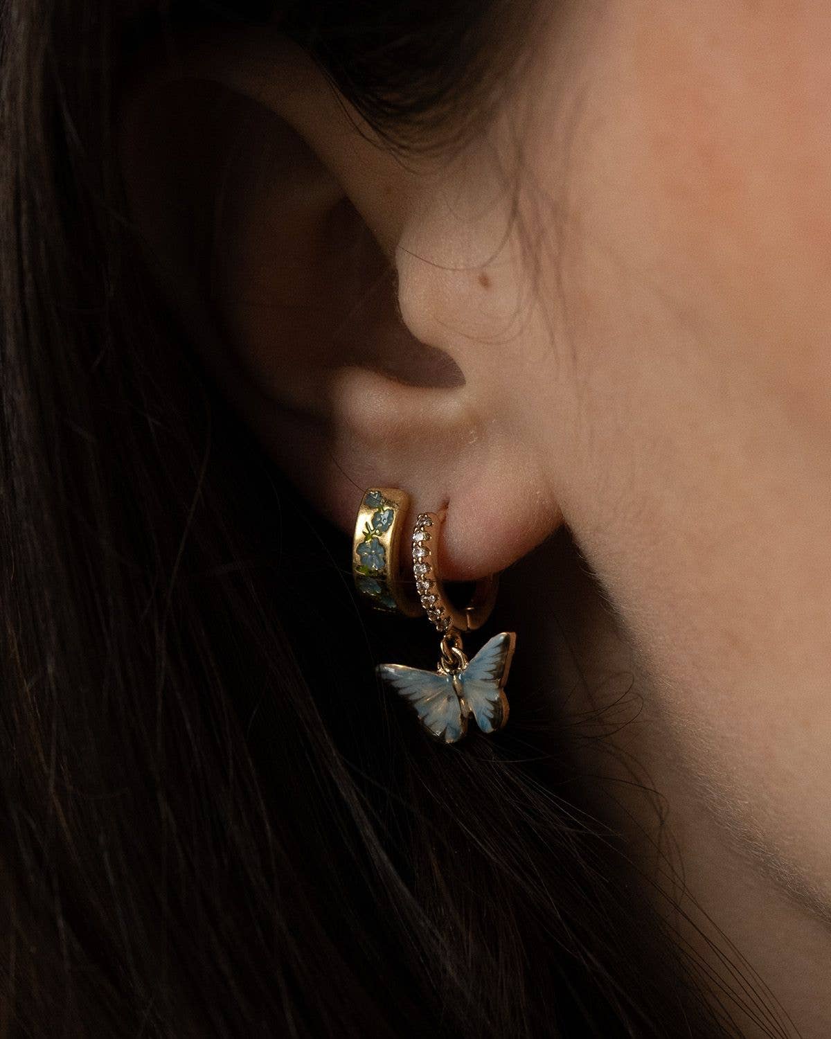 Fable England -  Enamel Blue Butterfly Huggie Earrings