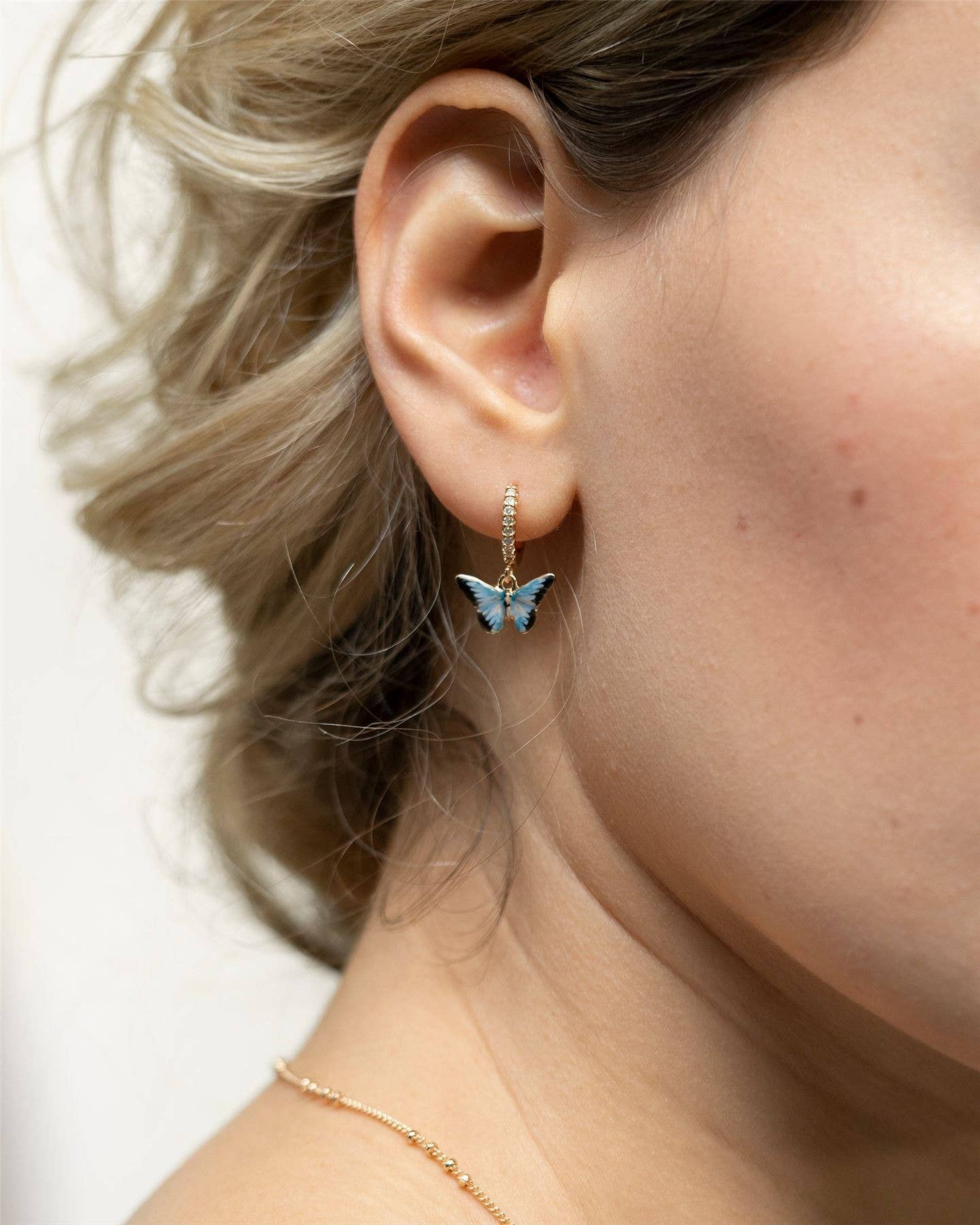 Fable England -  Enamel Blue Butterfly Huggie Earrings
