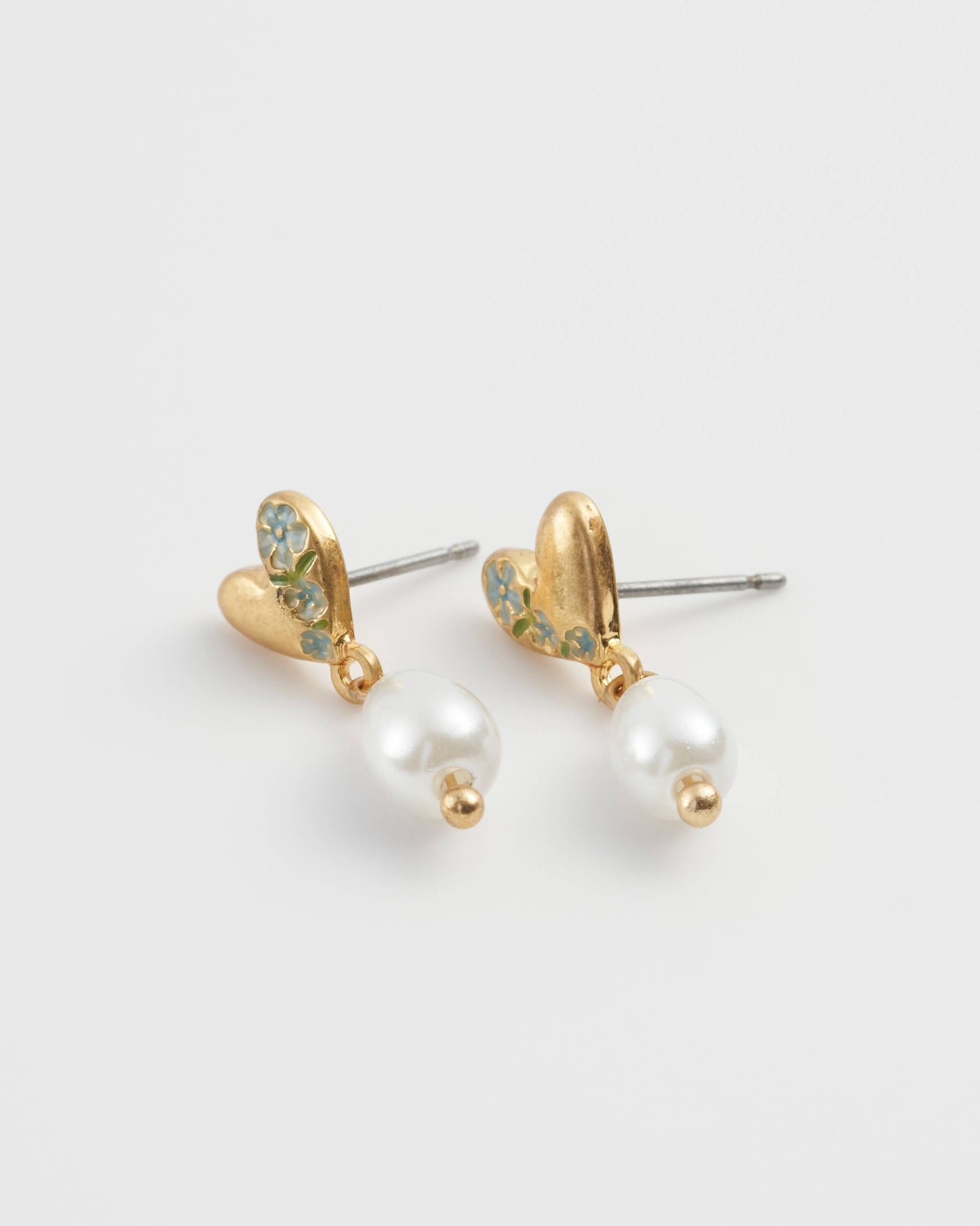 Fable England -  Forget-Me-Not Heart & Pearl Earrings