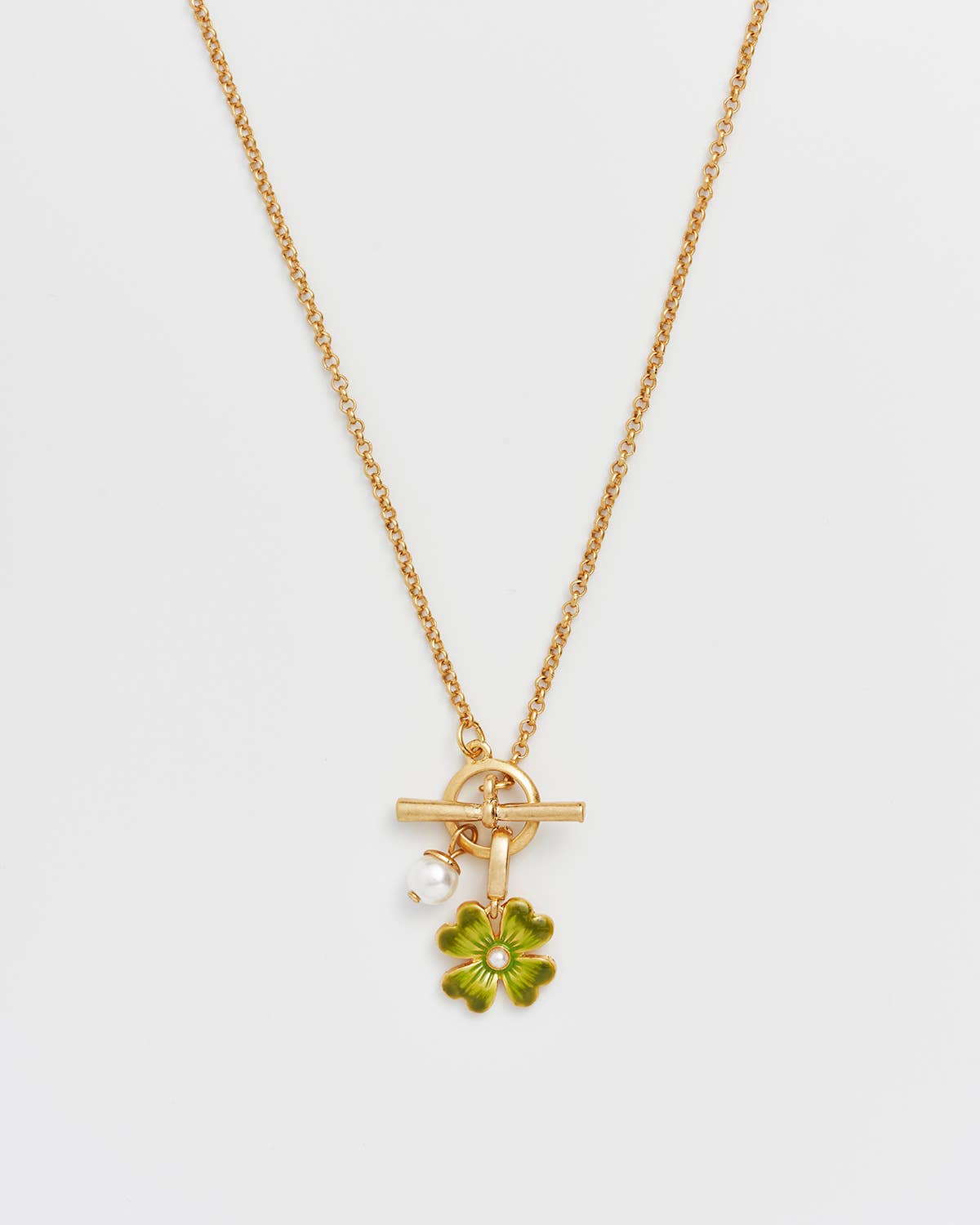 Fable England -  Lucky Clover Pearl Toggle Necklace