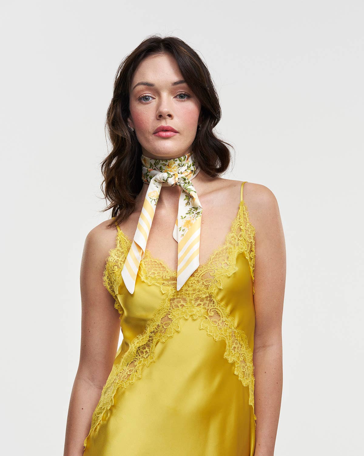 Fable England -  Floral Yellow Twilly Scarf