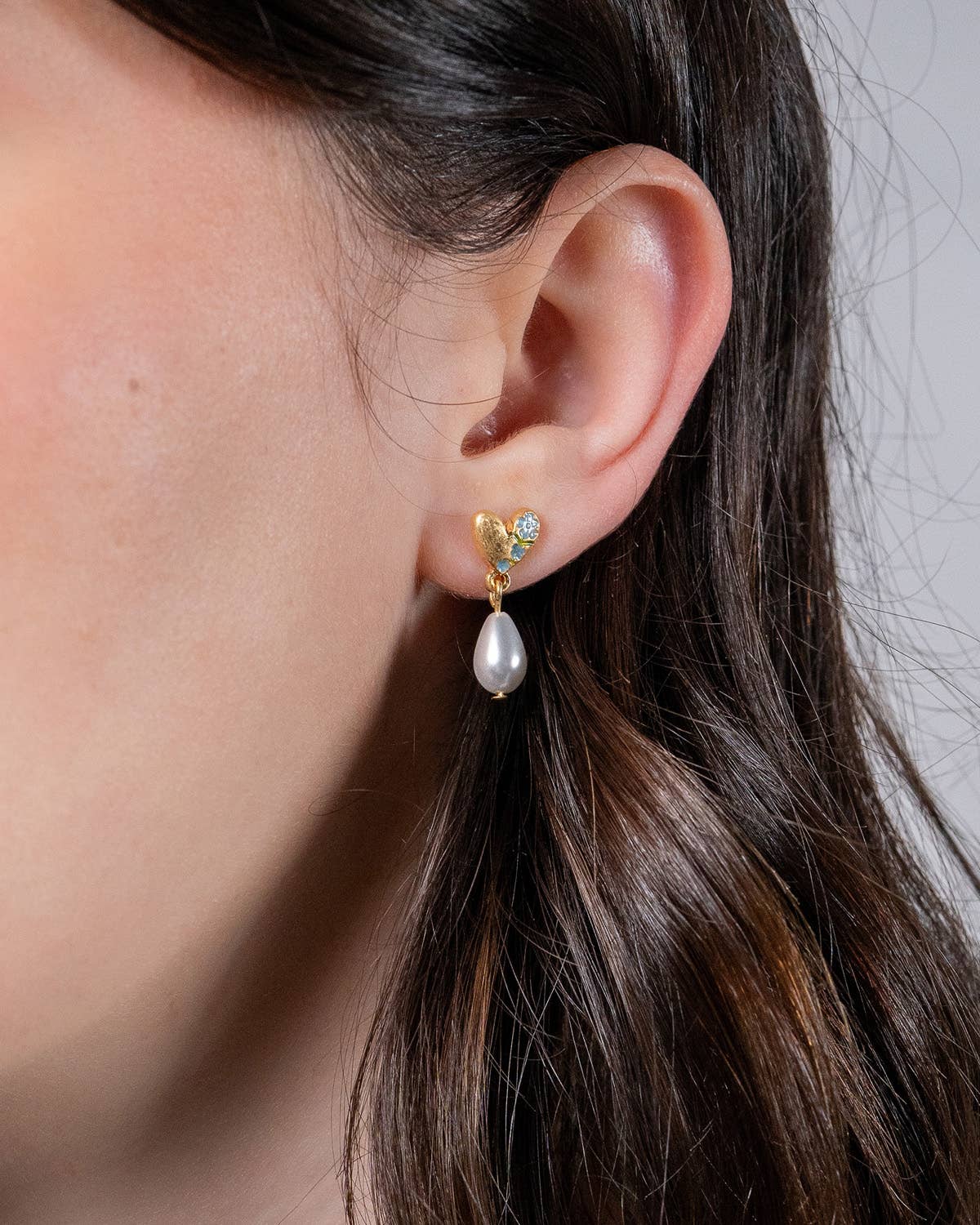 Fable England -  Forget-Me-Not Heart & Pearl Earrings