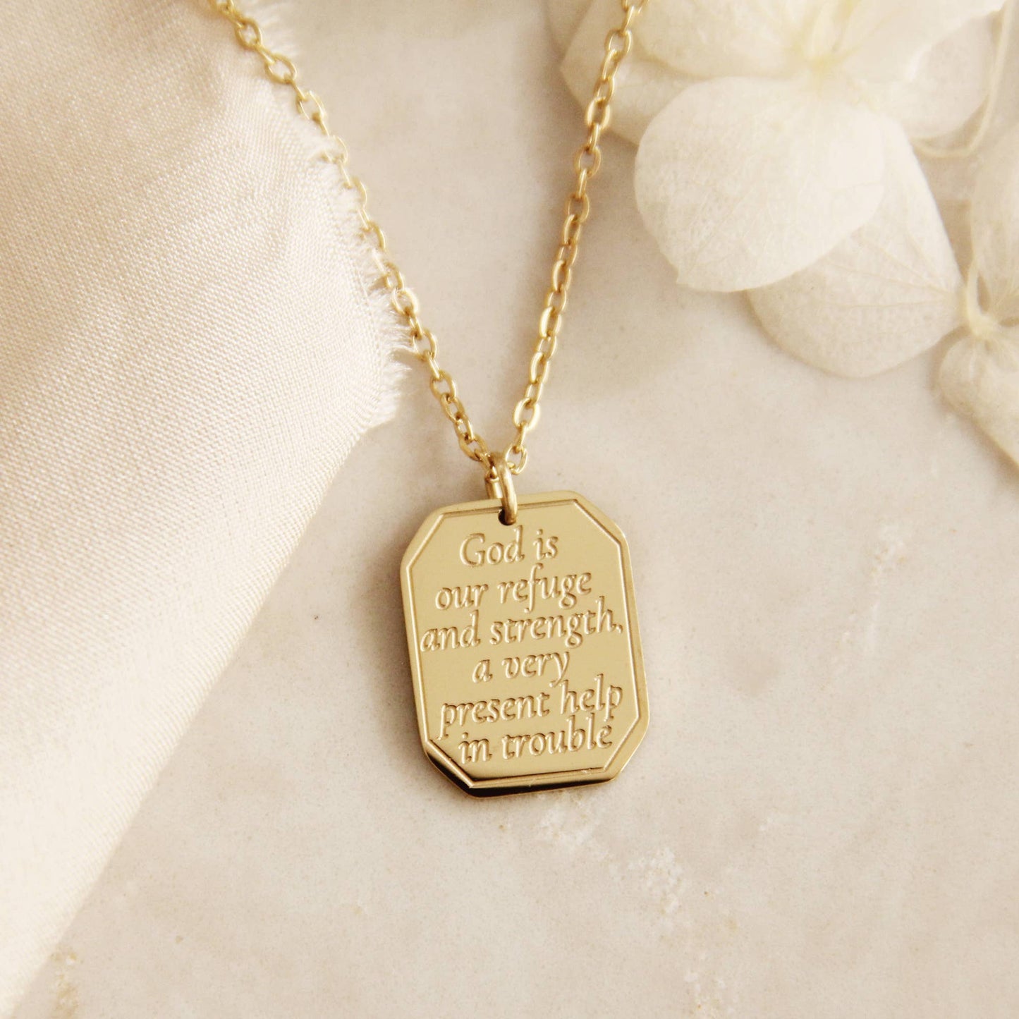 LoveStory - Psalm 46:1 God Is Our Refuge and Strength Gold Necklace