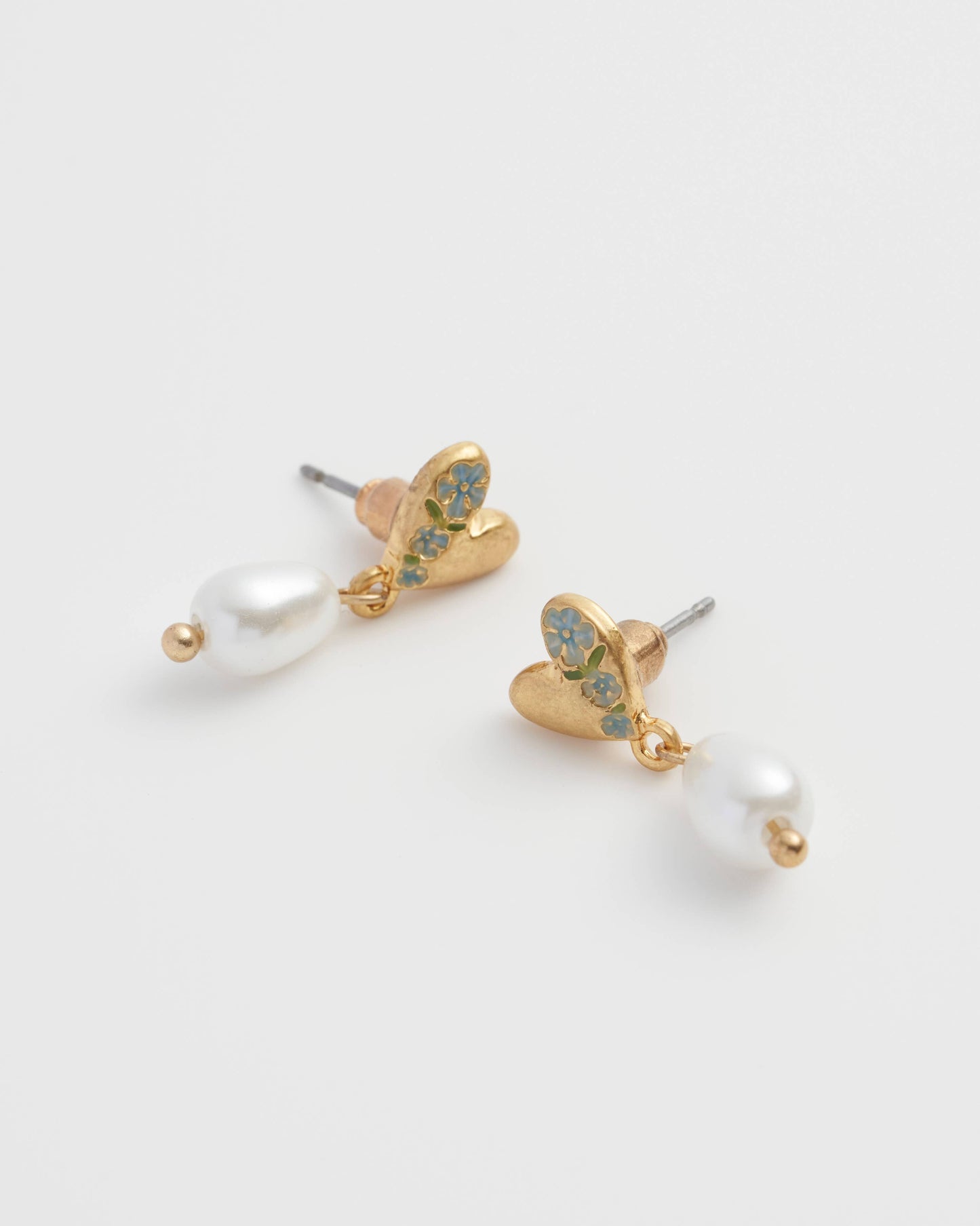 Fable England -  Forget-Me-Not Heart & Pearl Earrings