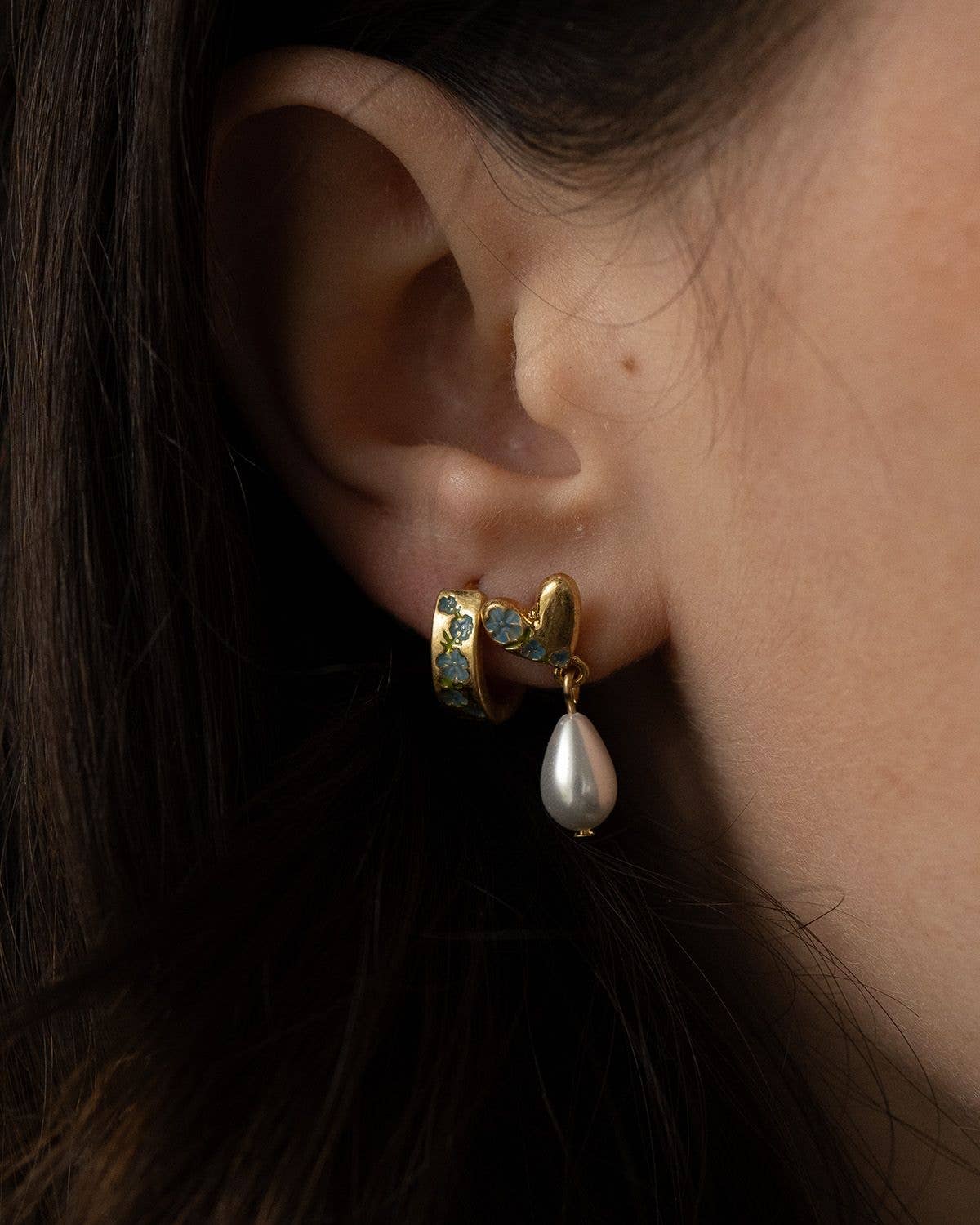 Fable England -  Forget-Me-Not Heart & Pearl Earrings