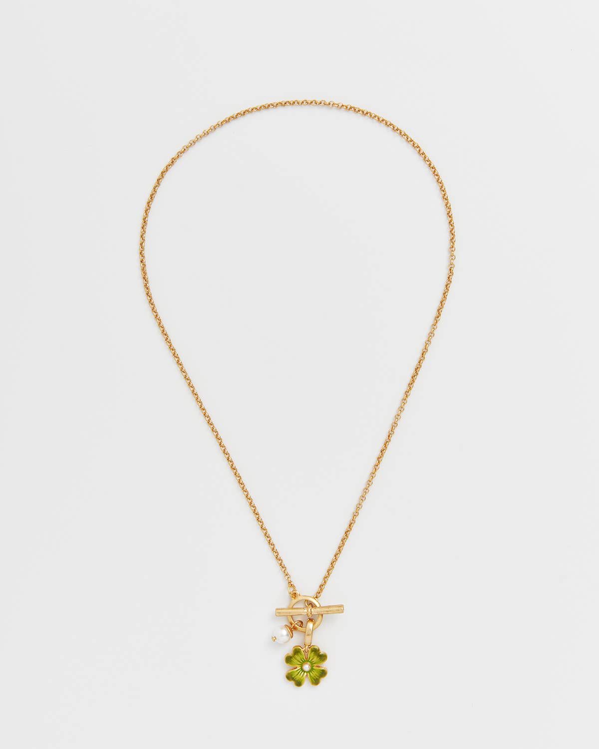 Fable England -  Lucky Clover Pearl Toggle Necklace
