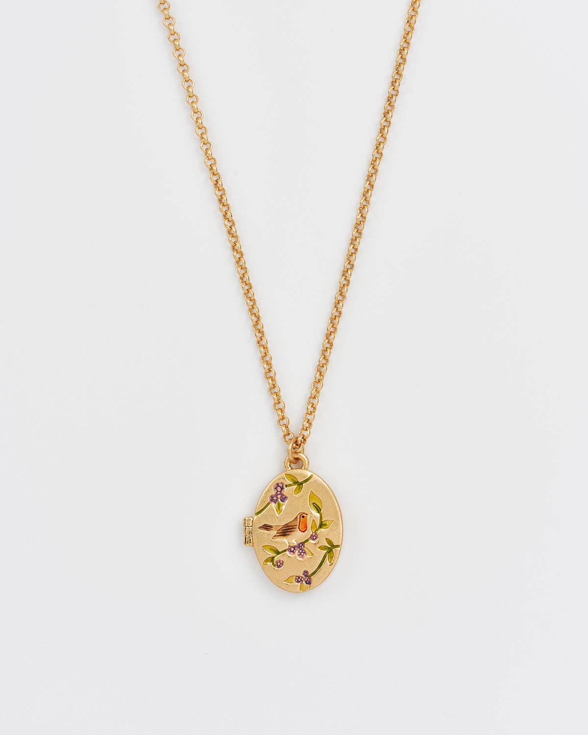 Fable England -  Robin & Blackberry Gold Oval Locket Necklace