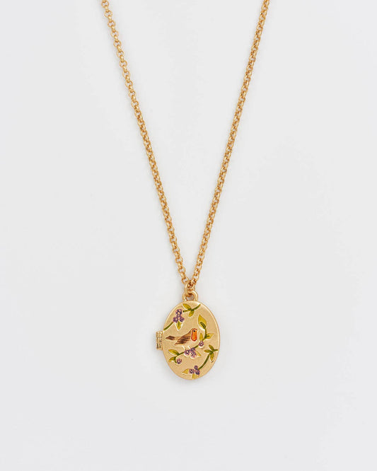 Fable England -  Robin & Blackberry Gold Oval Locket Necklace