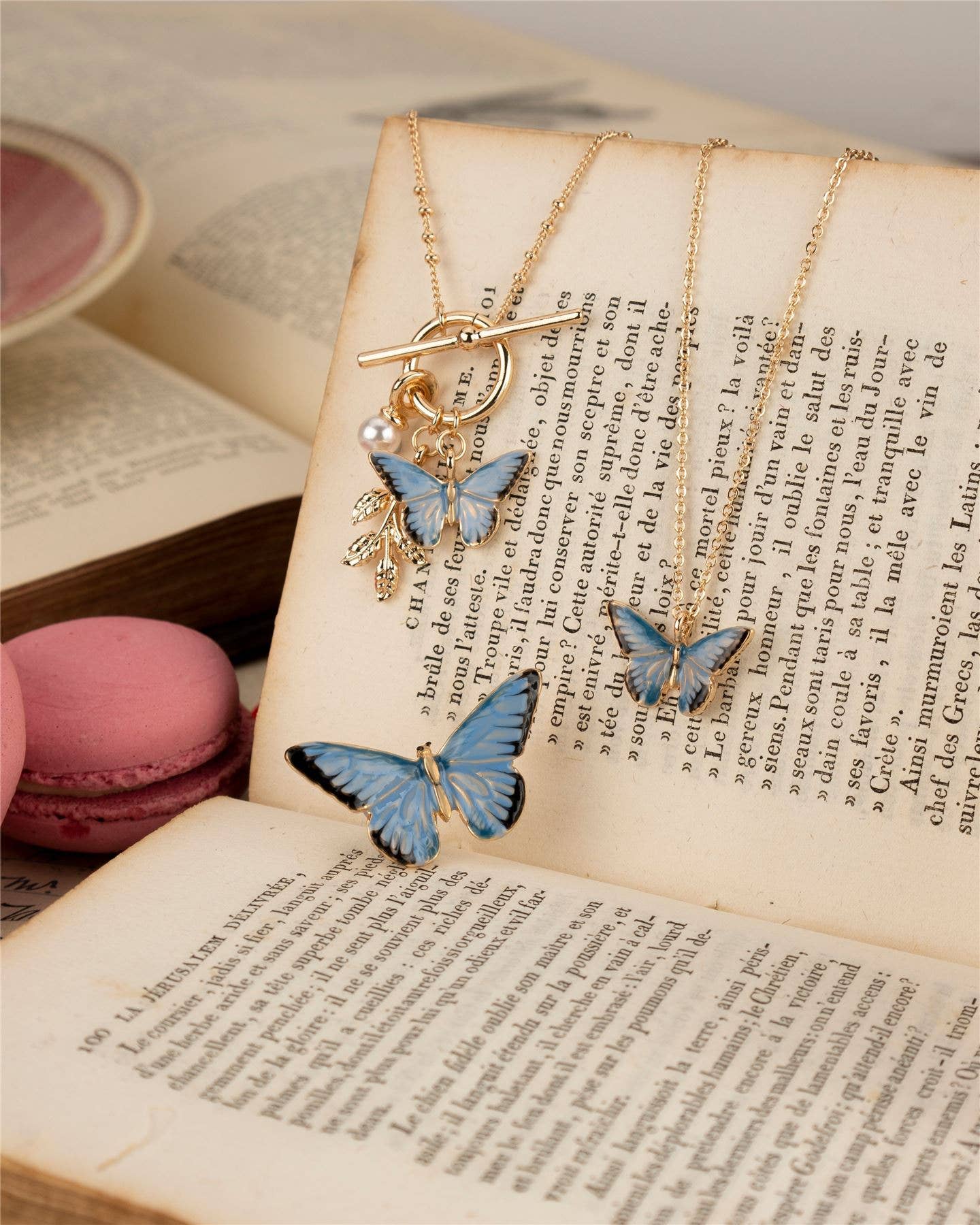 Fable England - Enamel Blue Butterfly Short Necklace