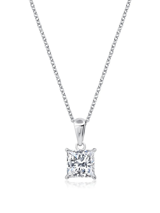CRISLU -  Princess Cut Solitaire Bezel Set Pendant Necklace